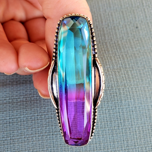 New Oversized Bi-Color Tourmaline 925 Silver Statement Ring. - Picture 1 of 15